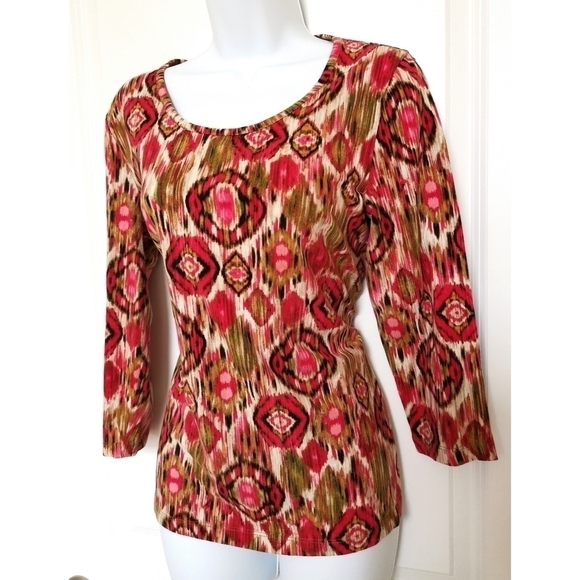 JONES New York Sport top abstract red khaki - Picture 7 of 7